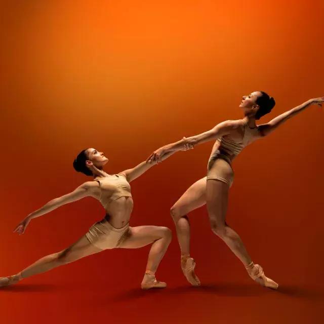 贝博体彩app芭蕾舞演员在红色背景上握着手 